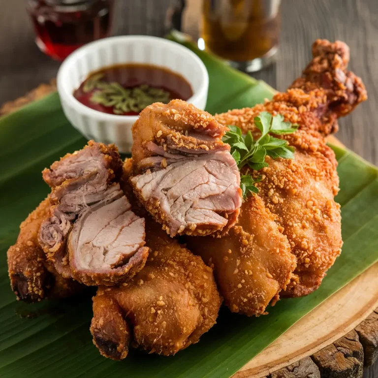 Crispy Pata 8 crispy pata wiht steamed chicken pieces and sauce