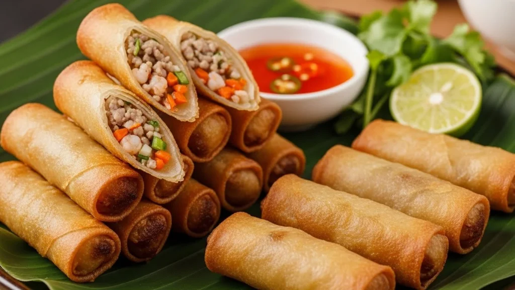 Fried Lumpiang Shanghai 3 Amber Fried Lumpiang Shanghai with sweet chili sauce